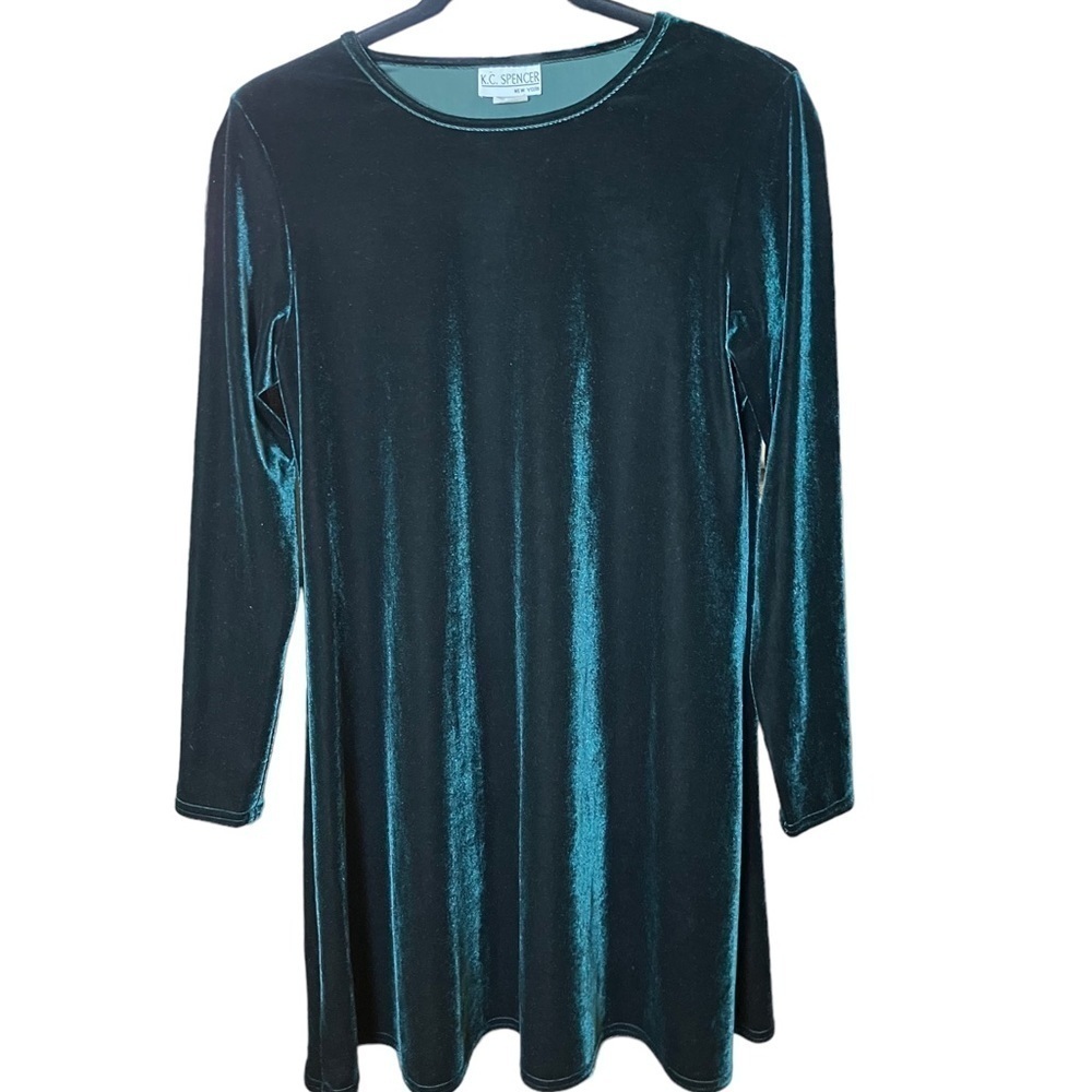 K.C. Spencer Teal Green Velvet Long Sleeve Size 4 Vintage
